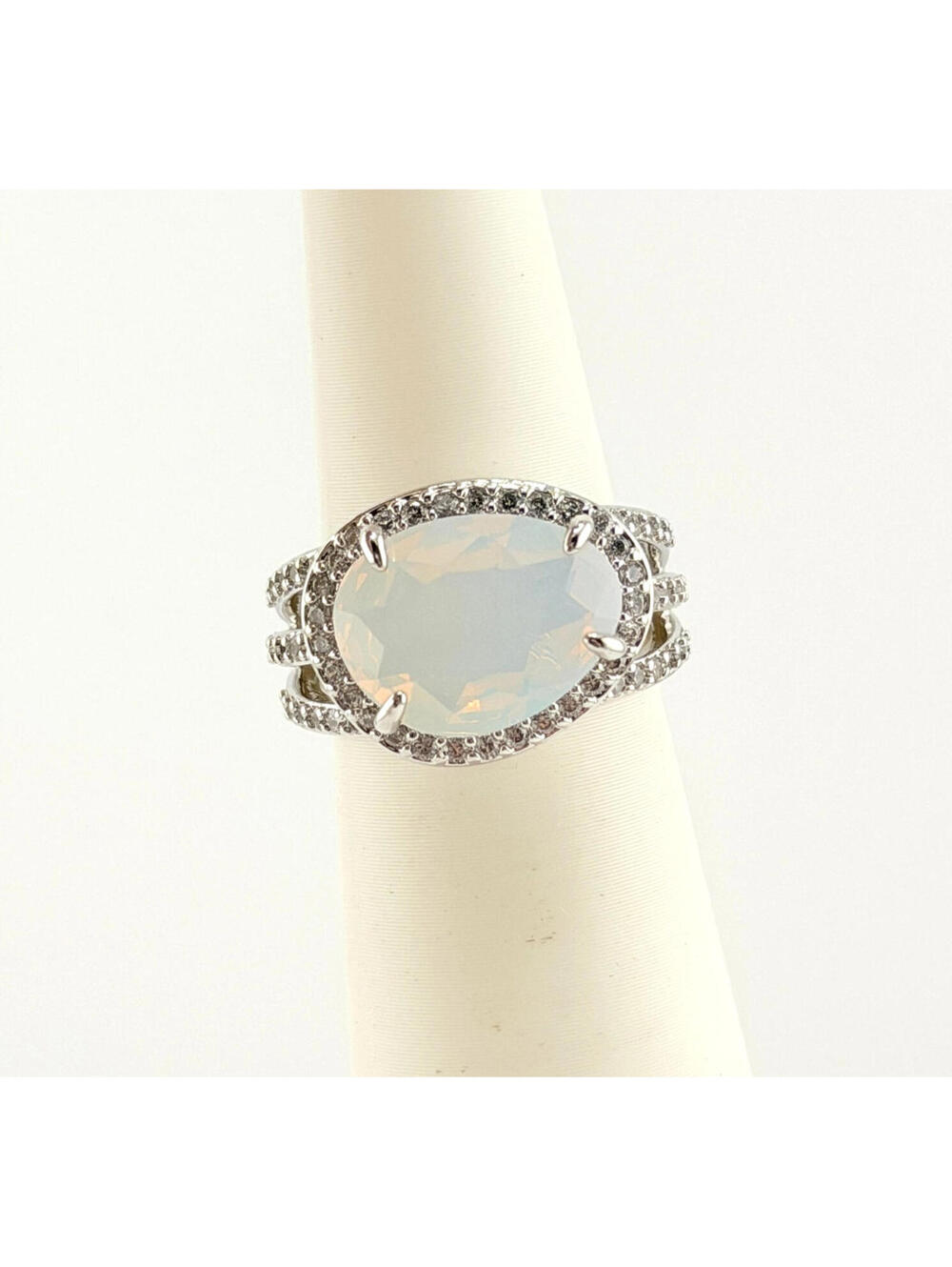Bomb Party Ring Sz 5 "Show Me The Glam" Bringback Moonstone on Rhodium